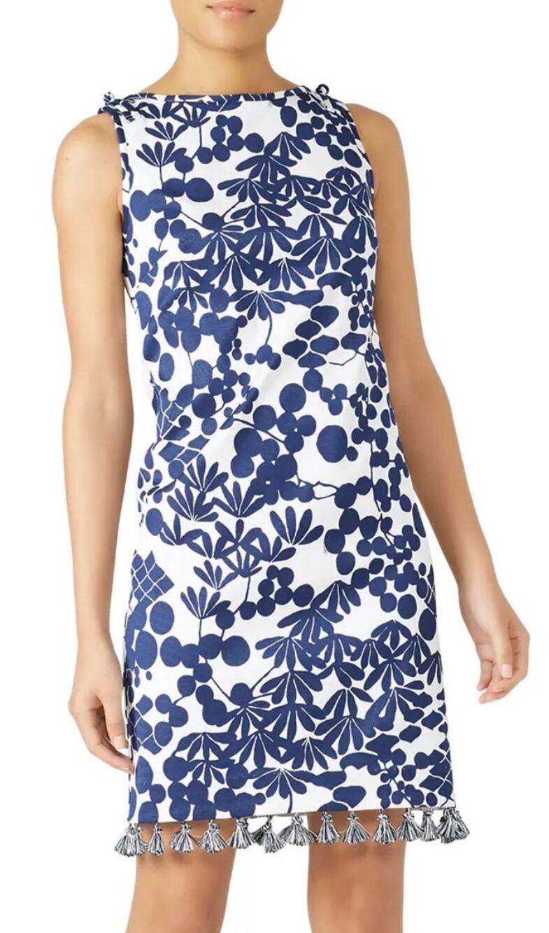 Trina Turk Encantader Blue White Sheath Dress 10